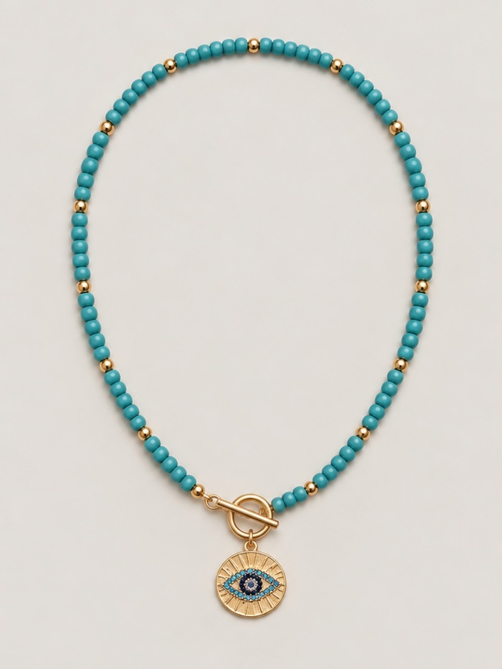 New! Turquoise Blue Beaded Evil Eye Pendant Necklace NWOT 4011